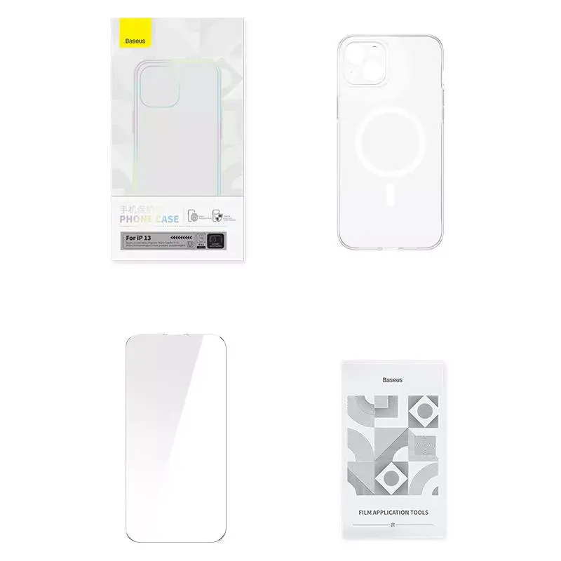 Baseus Magnetic Crystal Clear Handyhülle für iPhone 13, transparent, mit gehärtetem Glas-Bildschirmschutz