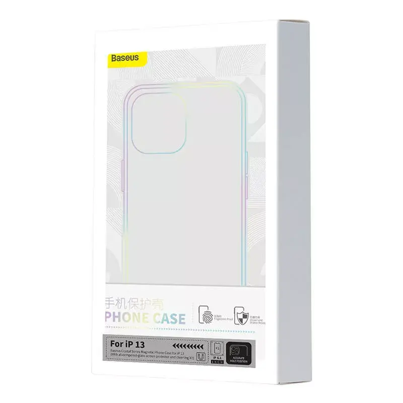 Baseus Magnetic Crystal Clear Handyhülle für iPhone 13, transparent, mit gehärtetem Glas-Bildschirmschutz