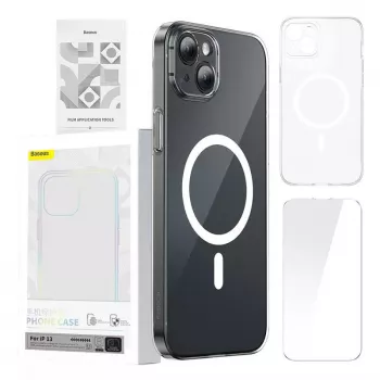 Baseus Magnetic Crystal Clear Handyhülle für iPhone 13, transparent, mit gehärtetem Glas-Bildschirmschutz