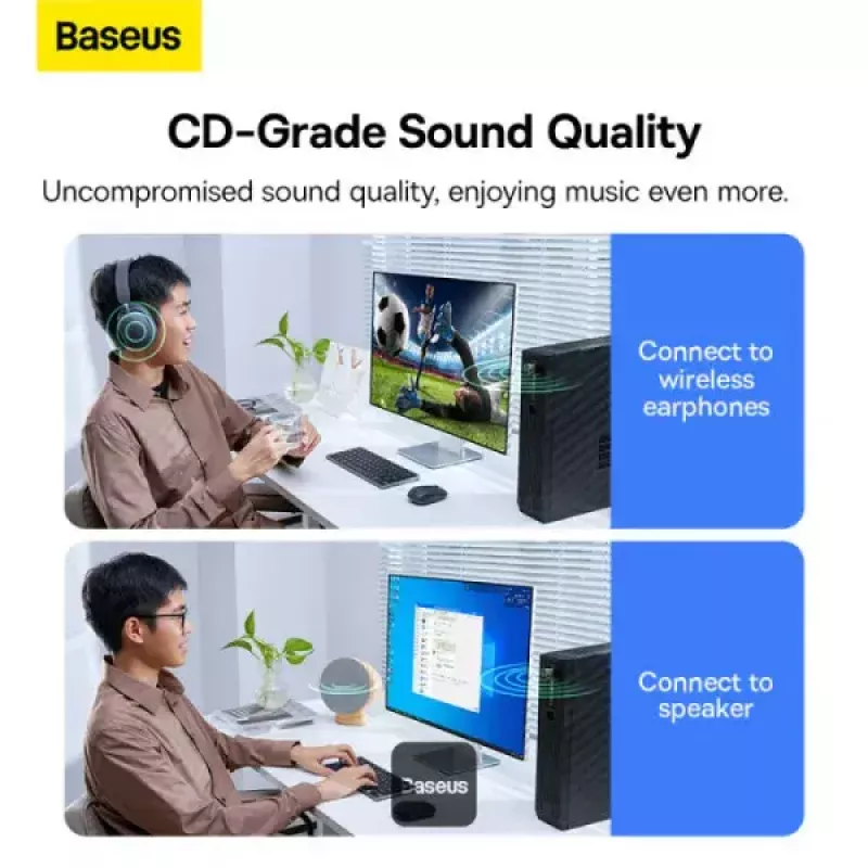 Baseus BA07 Mini Bluetooth-Adapter für PC, USB 5.3 kabelloser Bluetooth-Dongle-Empfänger - Schwarz
