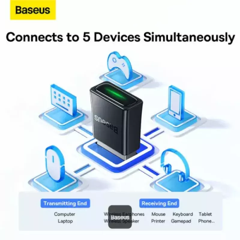 Baseus BA07 Mini Bluetooth-Adapter für PC, USB 5.3 kabelloser Bluetooth-Dongle-Empfänger - Schwarz