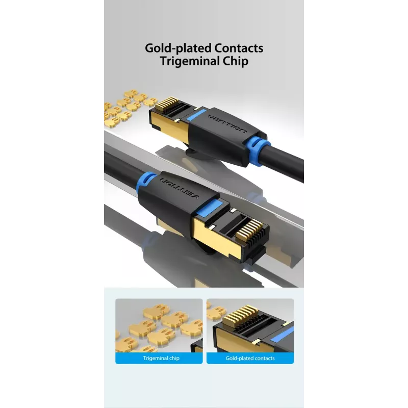 Ethernet-Patchkabel Vention Cat.8 S/FTP 1 m Schwarz RJ-45 Goldbeschichtet