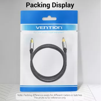 Optisches Glasfaserkabel Vention 3 m TOSLINK Stecker auf Stecker, grau, Nylonmantel, vergoldete Kontakte