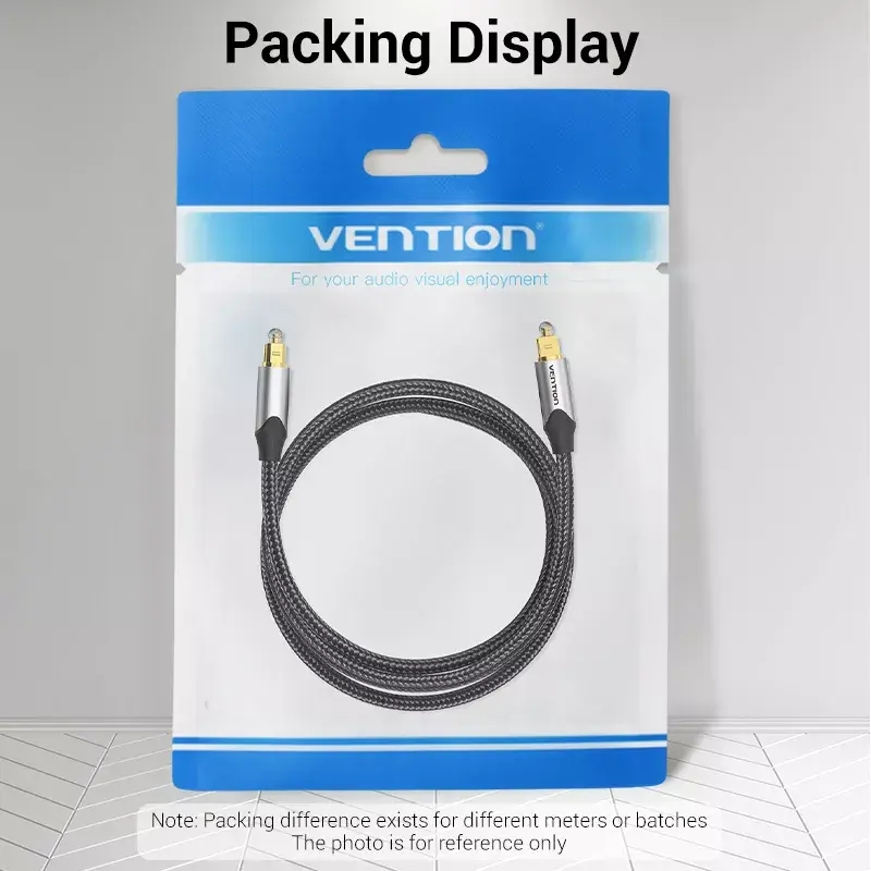 Optisches Glasfaserkabel Vention 3 m TOSLINK Stecker auf Stecker, grau, Nylonmantel, vergoldete Kontakte