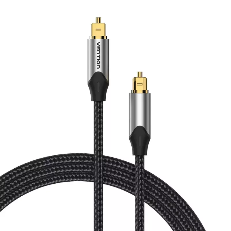 Optisches Glasfaserkabel Vention 3 m TOSLINK Stecker auf Stecker, grau, Nylonmantel, vergoldete Kontakte