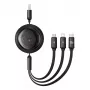 USB 3-in-1 Kabel Baseus Free2Draw (USB-A auf Micro USB + Lightning + USB-C), 100 W, 1,1 m, schwarz