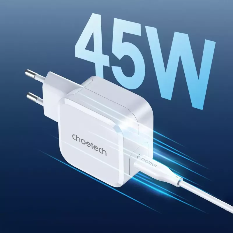 USB-C-Netzteil CHOETECH PD8007 45W EU Weiß – USB‑C PD 45W