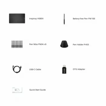 Grafiktablett HUION Inspiroy H580X — aktive Fläche 8,5×5,0 Zoll, 5080 LPI, 8192 Druckstufen, 8 programmierbare Tasten, USB-C