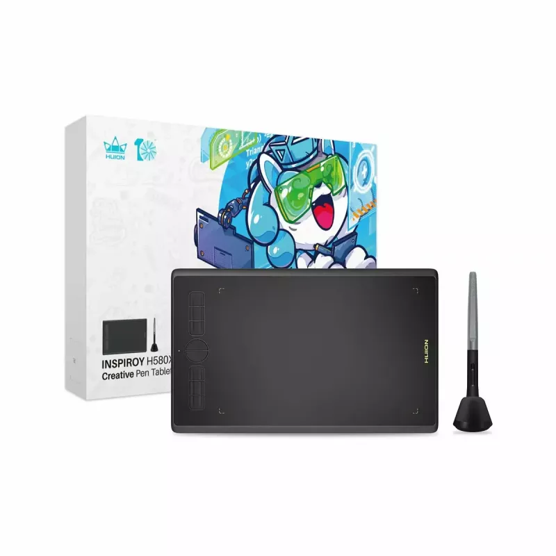 Grafiktablett HUION Inspiroy H580X — aktive Fläche 8,5×5,0 Zoll, 5080 LPI, 8192 Druckstufen, 8 programmierbare Tasten, USB-C