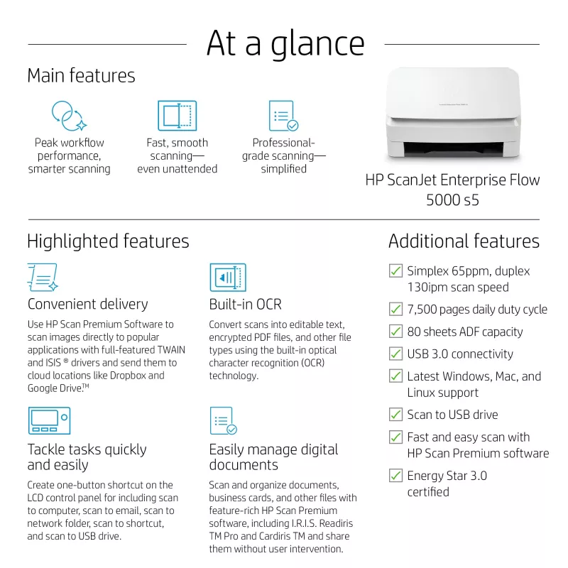 HP Scanjet Enterprise Flow 5000 s5 Blatteinzugsscanner 600 x 600 DPI A4 Weiß