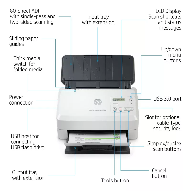 HP Scanjet Enterprise Flow 5000 s5 Blatteinzugsscanner 600 x 600 DPI A4 Weiß
