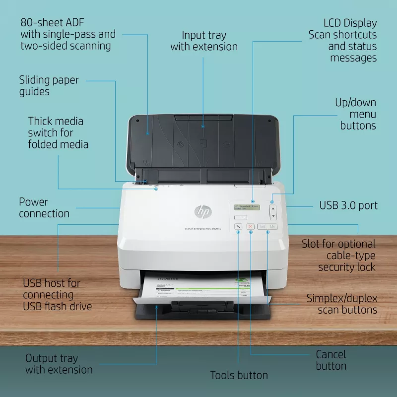 HP Scanjet Enterprise Flow 5000 s5 Blatteinzugsscanner 600 x 600 DPI A4 Weiß