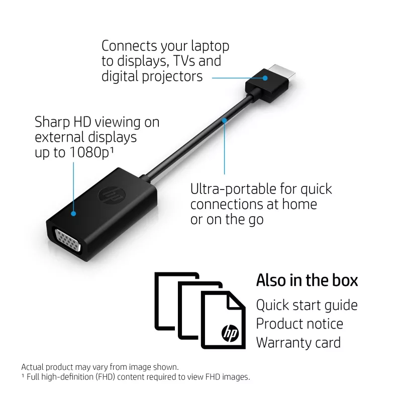 HP HDMI-auf-VGA-Adapter, 0,045 m, HDMI, VGA (D-Sub), Stecker, Buchse, Schwarz