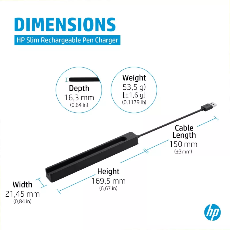 HP schlank Rechargeable Pen Ladegerät, Innenbereich, USB, 0,15 m, Schwarz