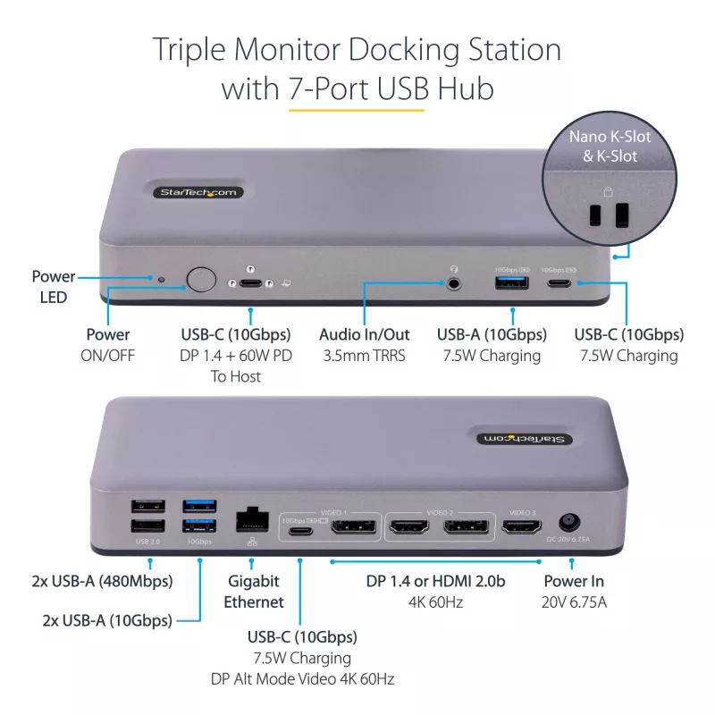 StarTech.com DK31C3MNCRUE Laptop-Dock/Port-Replikator Kabelgebunden USB 3.2 Gen 2 (3.1 Gen 2) Typ C