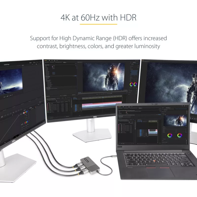 StarTech.com 3-Port USB-C MST Hub – USB Typ-C auf 3x HDMI Multi-Monitor-Adapter für Laptop – Triple HDMI bis zu 4K 60Hz mit DP 1.4 Alt Mode & DSC – HDR – 30 cm Kabel – nur Windows