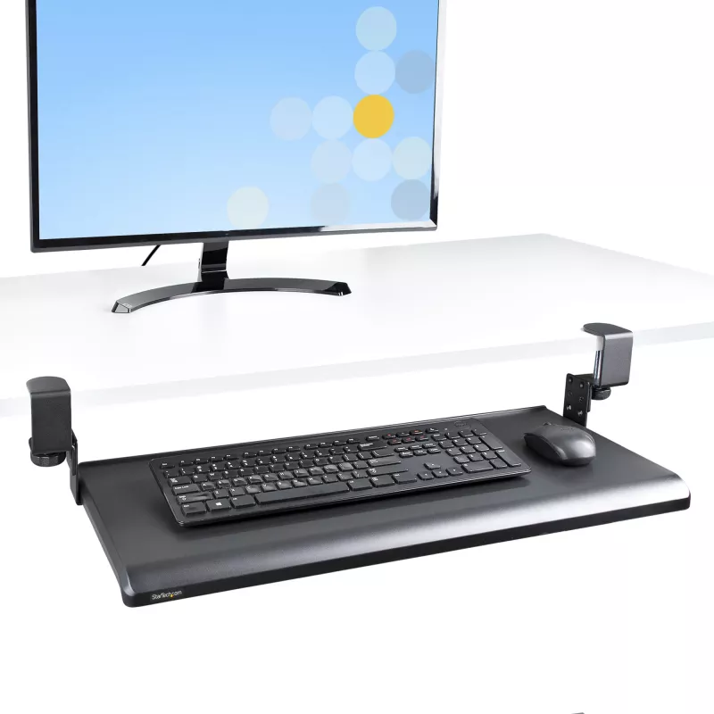 StarTech.com Untertisch-Tastaturablage, anklemmbare ergonomische Tastaturhalterung, bis zu 12 kg, ausziehbare Tastatur- und Mausablage mit C-Klemmen, höhenverstellbare Tastaturablage (100/120/140 mm)