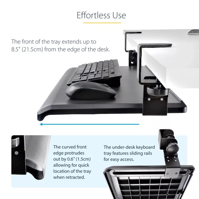 StarTech.com Untertisch-Tastaturablage, anklemmbare ergonomische Tastaturhalterung, bis zu 12 kg, ausziehbare Tastatur- und Mausablage mit C-Klemmen, höhenverstellbare Tastaturablage (100/120/140 mm)