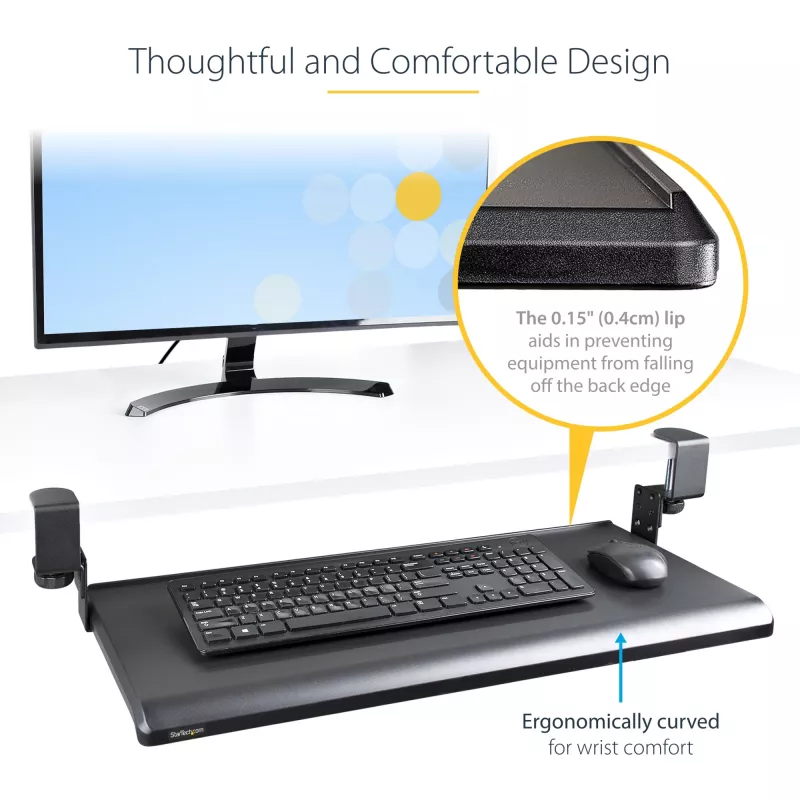 StarTech.com Untertisch-Tastaturablage, anklemmbare ergonomische Tastaturhalterung, bis zu 12 kg, ausziehbare Tastatur- und Mausablage mit C-Klemmen, höhenverstellbare Tastaturablage (100/120/140 mm)