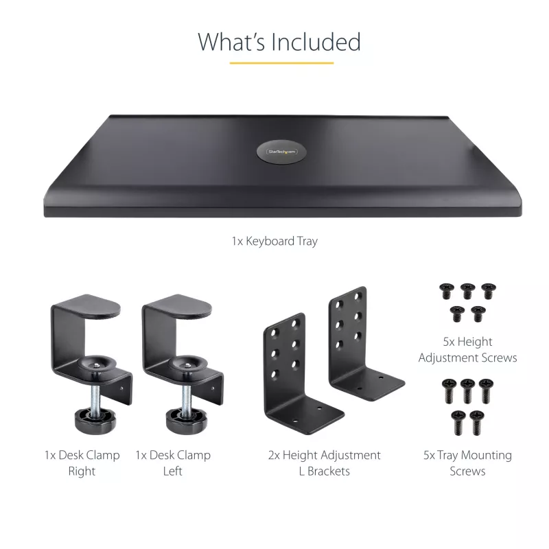 StarTech.com Untertisch-Tastaturablage, anklemmbare ergonomische Tastaturhalterung, bis zu 12 kg, ausziehbare Tastatur- und Mausablage mit C-Klemmen, höhenverstellbare Tastaturablage (100/120/140 mm)