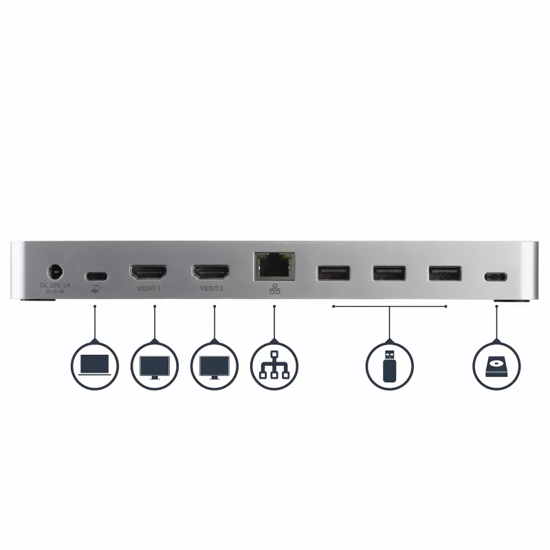 StarTech.com Dual Monitor USB C Dockingstation mit 60W Power Delivery für Windows Laptops - USB C auf HDMI / DVI Dock - USB 3.1 Gen 1 Typ C Dock mit Ladefunktion - Thunderbolt 3 kompatibel