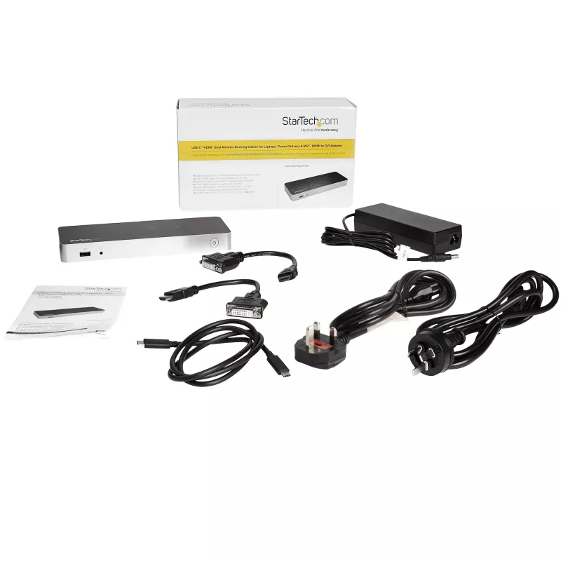 StarTech.com Dual Monitor USB C Dockingstation mit 60W Power Delivery für Windows Laptops - USB C auf HDMI / DVI Dock - USB 3.1 Gen 1 Typ C Dock mit Ladefunktion - Thunderbolt 3 kompatibel