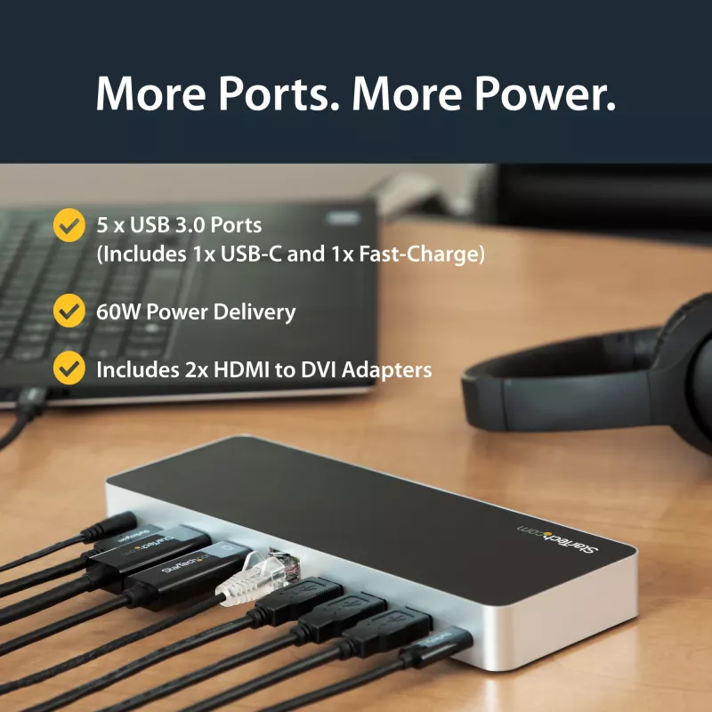 StarTech.com Dual Monitor USB C Dockingstation mit 60W Power Delivery für Windows Laptops - USB C auf HDMI / DVI Dock - USB 3.1 Gen 1 Typ C Dock mit Ladefunktion - Thunderbolt 3 kompatibel