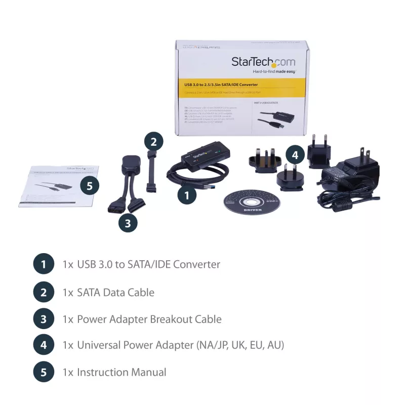 StarTech.com SATA-auf-USB-Kabel – USB 3.1 (10 Gbit/s) – UASP, Schwarz, Aktivität, Betrieb, CE, FCC, ASMedia – ASM1351, 12 V, 0 – 60 °C