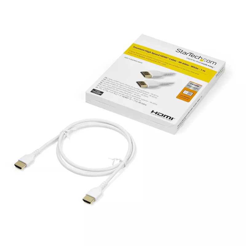 StarTech.com 3ft (1m) schlank HDMI 2.0-Kabel, Flexibles Premium-zertifiziertes HDMI-Kabel mit Ethernet, UHD 4K 60Hz HDR10, Robustes Aramidgewebe-Design mit TPE-Mantel, Weiß