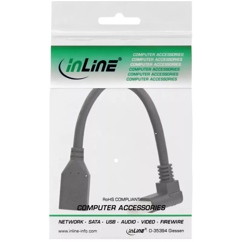 InLine DisplayPort 1.4 Adapterkabel M/F, 8K4K, nach oben abgewinkelt, schwarz/gold