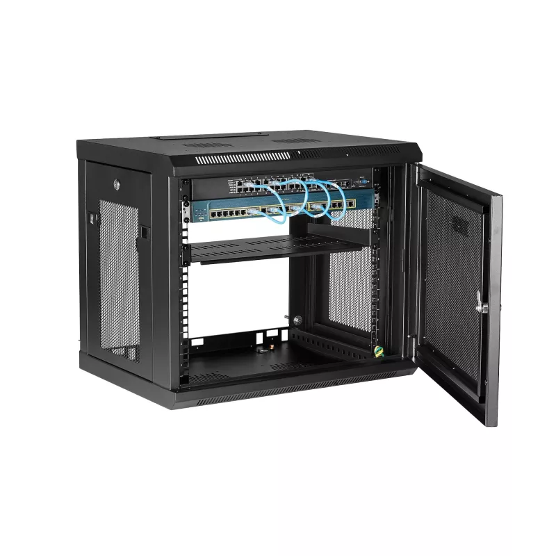 StarTech.com 2-Pfosten 9U Wandmontage-Netzwerkschrank mit 1U-Ablage, 19 Zoll wandmontiertes Server-Rack für Daten-/Netzwerk-/AV-/Elektronik-/Computergeräte, kleines belüftetes Rack-Gehäuse