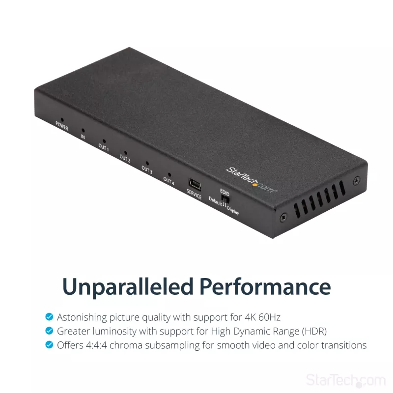 StarTech.com 4-Port HDMI-Splitter – 4K 60 Hz, HDMI, 4x HDMI, 3840 x 2160 Pixel, Schwarz, 4K Ultra HD, 60 Hz