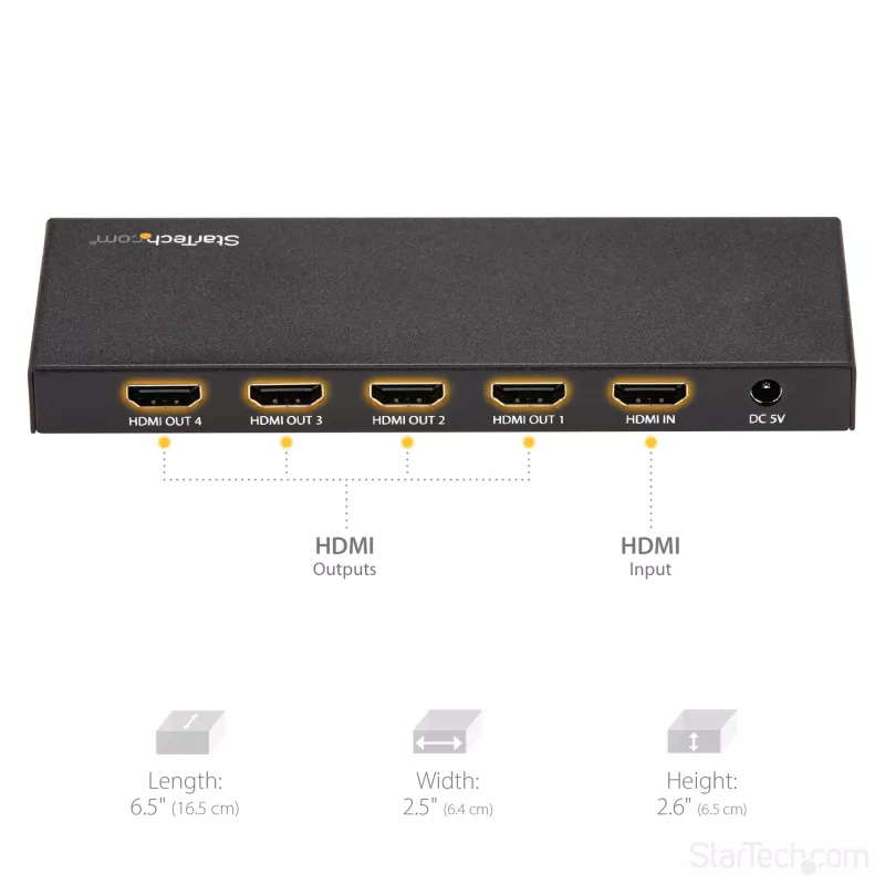 StarTech.com 4-Port HDMI-Splitter – 4K 60 Hz, HDMI, 4x HDMI, 3840 x 2160 Pixel, Schwarz, 4K Ultra HD, 60 Hz