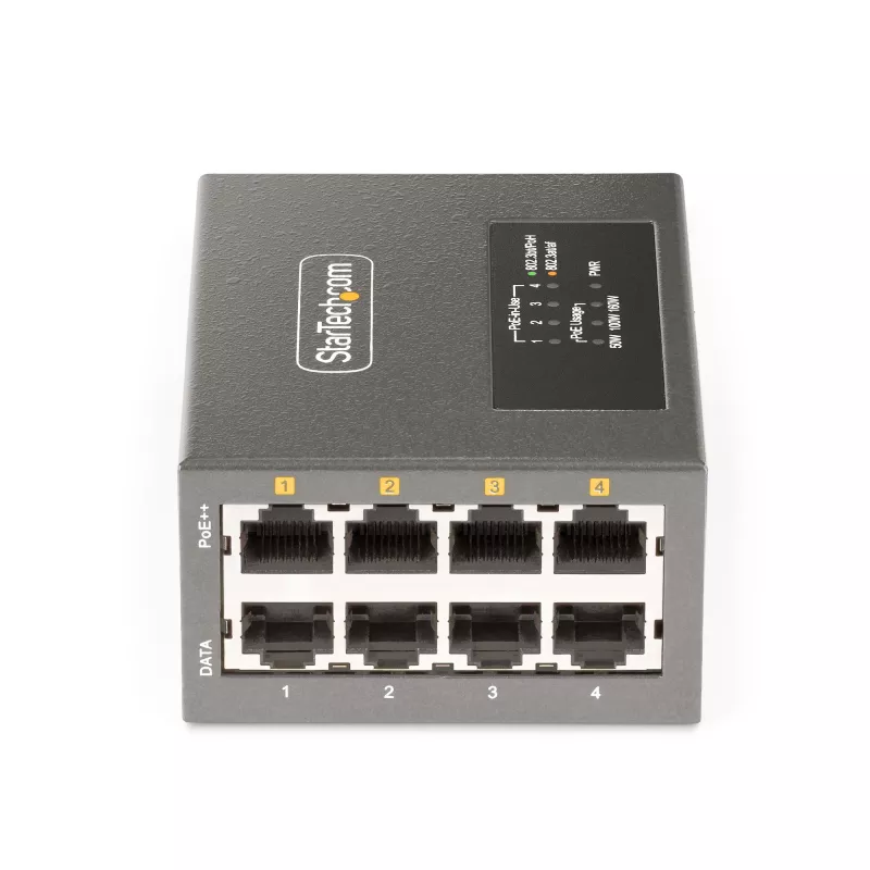StarTech.com 4-Port Multi-Gigabit PoE++ Injector, 5/2.5/1G Ethernet (NBASE-T), PoE/PoE+/PoE++ (802.3af/802.3at/802.3bt), 160 Watt Leistungsbudget, Wand-/Hutschienenmontage, Unmanaged