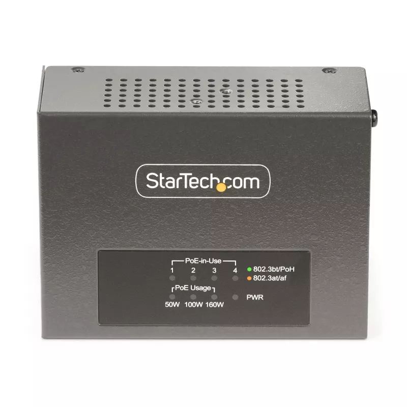 StarTech.com 4-Port Multi-Gigabit PoE++ Injector, 5/2.5/1G Ethernet (NBASE-T), PoE/PoE+/PoE++ (802.3af/802.3at/802.3bt), 160 Watt Leistungsbudget, Wand-/Hutschienenmontage, Unmanaged