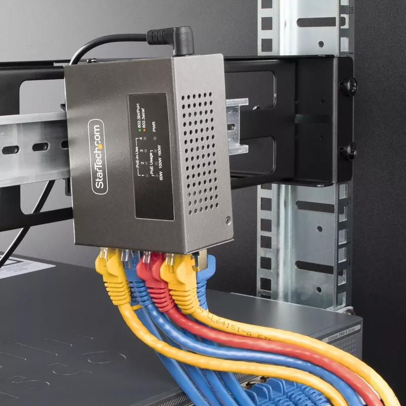 StarTech.com 4-Port Multi-Gigabit PoE++ Injector, 5/2.5/1G Ethernet (NBASE-T), PoE/PoE+/PoE++ (802.3af/802.3at/802.3bt), 160 Watt Leistungsbudget, Wand-/Hutschienenmontage, Unmanaged