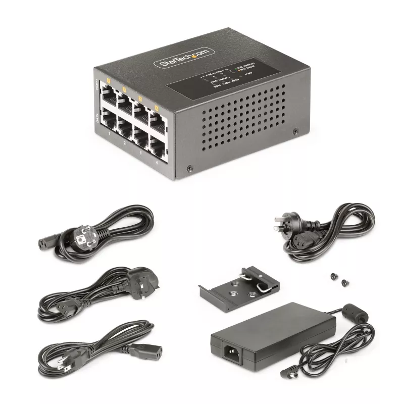 StarTech.com 4-Port Multi-Gigabit PoE++ Injector, 5/2.5/1G Ethernet (NBASE-T), PoE/PoE+/PoE++ (802.3af/802.3at/802.3bt), 160 Watt Leistungsbudget, Wand-/Hutschienenmontage, Unmanaged
