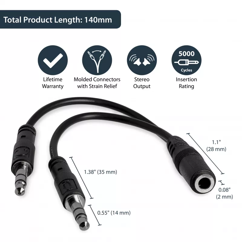 StarTech.com 3,5-mm-4-Positionen-auf-2x-3-Positionen-3,5-mm-Headset-Splitter-Adapter – Buchse/Stecker