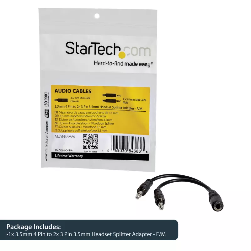 StarTech.com 3,5-mm-4-Positionen-auf-2x-3-Positionen-3,5-mm-Headset-Splitter-Adapter – Buchse/Stecker