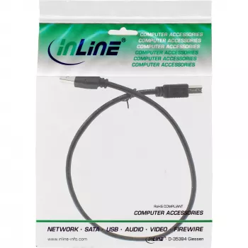 USB 2.0 Kabel Typ A Stecker / B Stecker schwarz 0,3m InLine 34503X