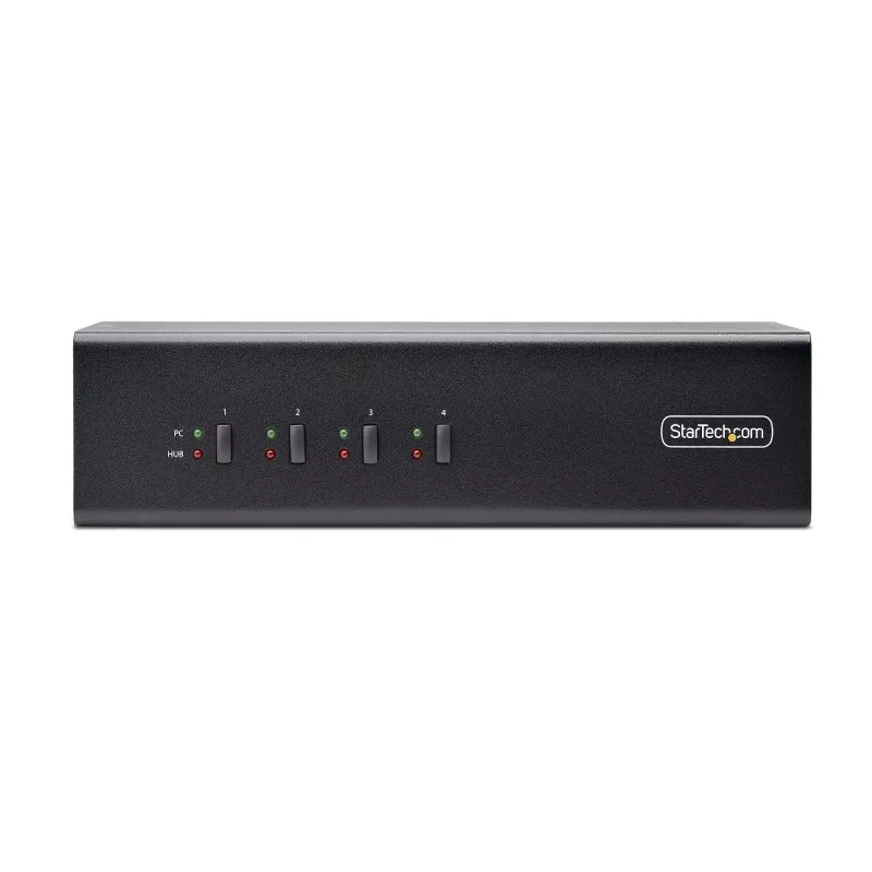 StarTech.com 4-Port Dual-Monitor DisplayPort KVM Switch, 4K 60Hz, 2x USB 5Gbps Hub Ports, 2x USB 2.0 HID Ports, Hotkey- und Tastenumschaltung, TAA-konform – 3,5 mm Audio, HDCP