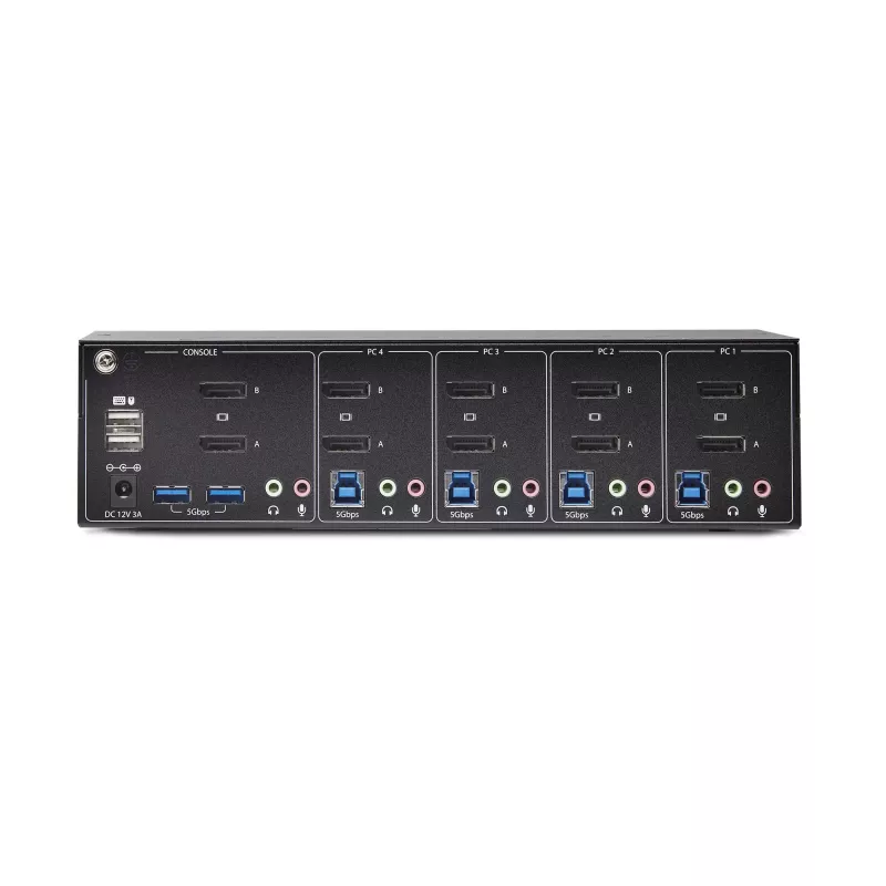 StarTech.com 4-Port Dual-Monitor DisplayPort KVM Switch, 4K 60Hz, 2x USB 5Gbps Hub Ports, 2x USB 2.0 HID Ports, Hotkey- und Tastenumschaltung, TAA-konform – 3,5 mm Audio, HDCP