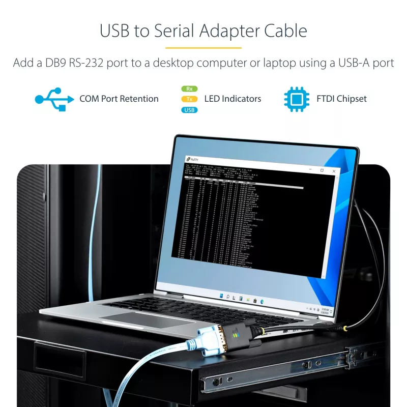 StarTech.com 3ft (1m) USB-zu-Seriell-Adapterkabel, COM-Erhalt, austauschbare Schrauben/Muttern, USB-A auf DB9 RS232, FTDI IC, ESD-Schutz, Windows/macOS/Linux