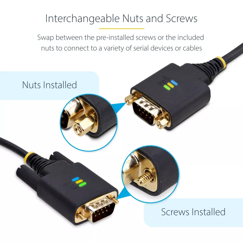 StarTech.com 3ft (1m) USB-zu-Seriell-Adapterkabel, COM-Erhalt, austauschbare Schrauben/Muttern, USB-A auf DB9 RS232, FTDI IC, ESD-Schutz, Windows/macOS/Linux