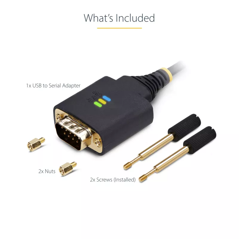 StarTech.com 3ft (1m) USB-zu-Seriell-Adapterkabel, COM-Erhalt, austauschbare Schrauben/Muttern, USB-A auf DB9 RS232, FTDI IC, ESD-Schutz, Windows/macOS/Linux