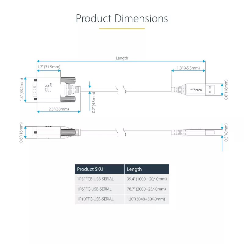 StarTech.com 3ft (1m) USB-zu-Seriell-Adapterkabel, COM-Erhalt, austauschbare Schrauben/Muttern, USB-A auf DB9 RS232, FTDI IC, ESD-Schutz, Windows/macOS/Linux