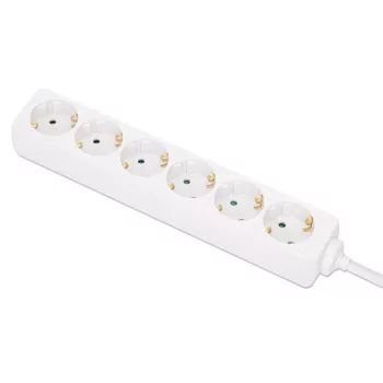 Manhattan Power Distribution Unit EU (2-polig), x6-fach/Ausgang, 2m Kabel, 16A, Weiß, Verlängerungsleitung, PDU, Steckdosenleiste, Drei Jahre Garantie