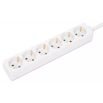 Manhattan Power Distribution Unit EU (2-polig), x6-fach/Ausgang, 2m Kabel, 16A, Weiß, Verlängerungsleitung, PDU, Steckdosenleiste, Drei Jahre Garantie