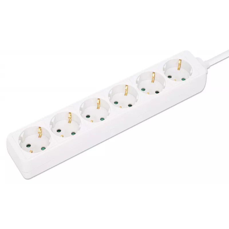 Manhattan Power Distribution Unit EU (2-polig), x6-fach/Ausgang, 2m Kabel, 16A, Weiß, Verlängerungsleitung, PDU, Steckdosenleiste, Drei Jahre Garantie