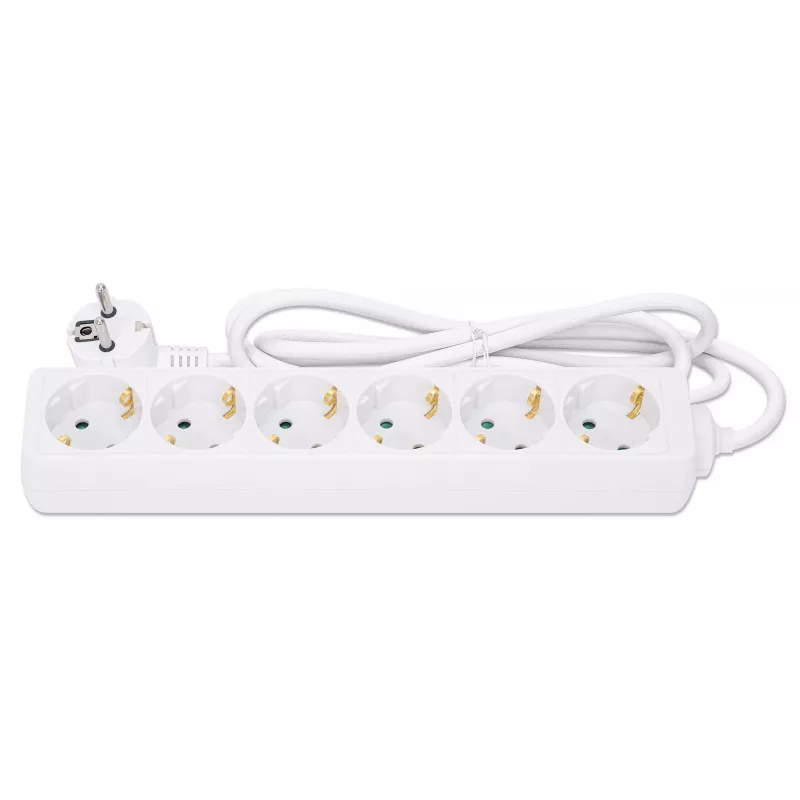 Manhattan Power Distribution Unit EU (2-polig), x6-fach/Ausgang, 2m Kabel, 16A, Weiß, Verlängerungsleitung, PDU, Steckdosenleiste, Drei Jahre Garantie